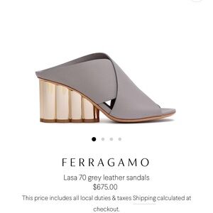 Salvatore Ferragamo Gray and Gold Mules with Sculptural Heel